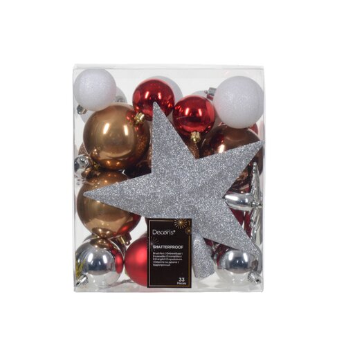 Decoris kerstboomdecoratieset kunststof Silver 15-delig