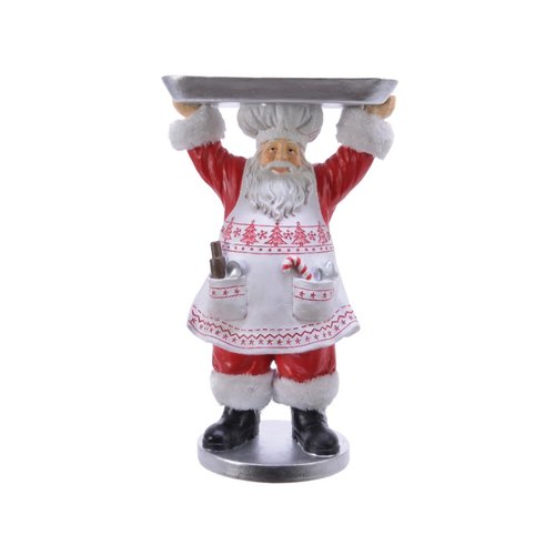 Decoris Kerstman polyresin santa serving plate - rood