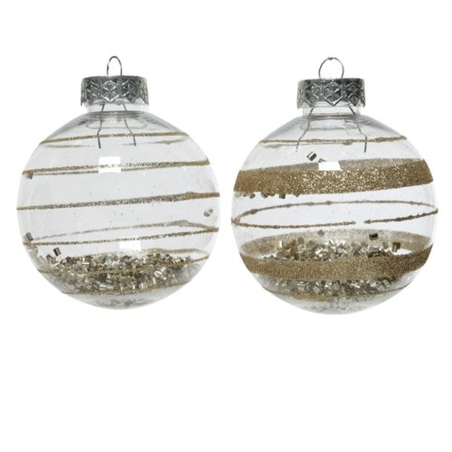 Decoris Kunststof Kerstbal transparant met glitter Ø 8 cm - Warm beige