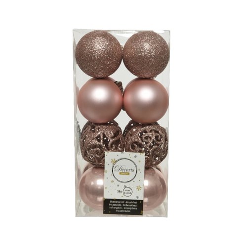 Decoris Kunststof kerstballen 16 stuks - blushy roze