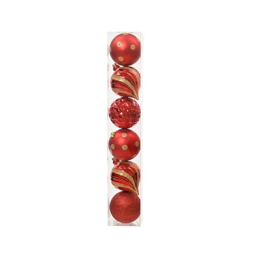 Decoris Kunststof Kerstballen 6 stuks - Rood - afbeelding 1