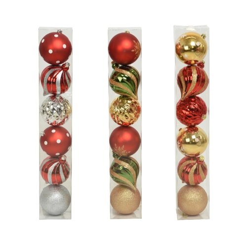 Decoris Kunststof Kerstballen 6 stuks - Rood/goud - afbeelding 1