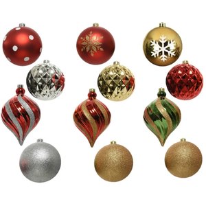 Decoris Kunststof Kerstballen 6 stuks - Rood/goud - afbeelding 2