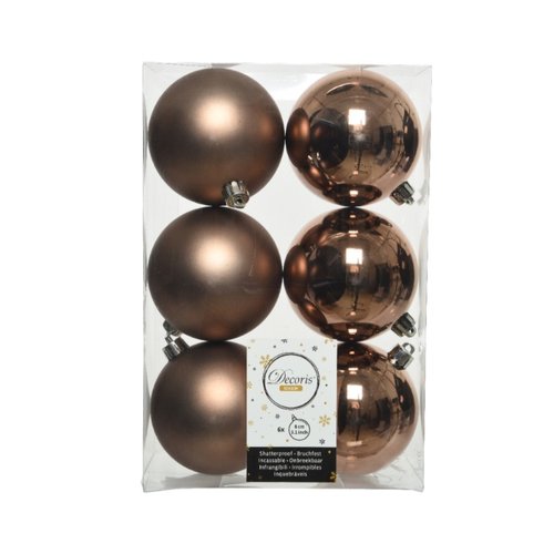 Decoris Kunststof Kerstballen Doos 8 cm - walnoot