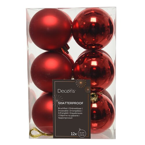 Decoris kunststof kerstballen kerstrood - D 6 cm