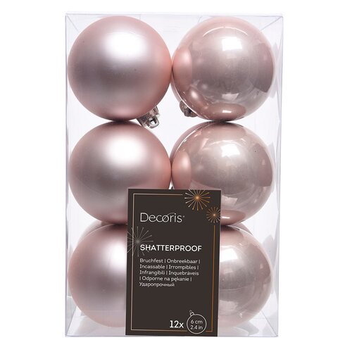 Decoris kunststof kerstballen blushy roze - D 6 cm