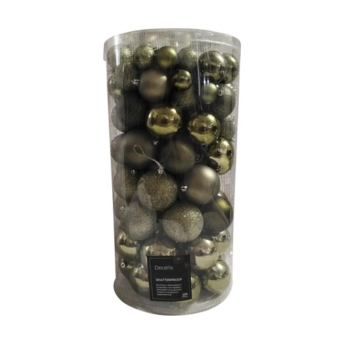 Decoris kunststof kerstballen rosemary green 100 stuks - D 4/6/8 cm