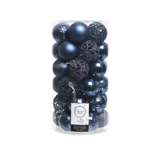 Decoris kerstbal kunststof Night blue D 6 cm 37 stuks - afbeelding 1