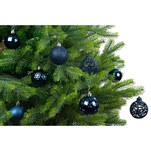 Decoris kerstbal kunststof Night blue D 6 cm 37 stuks - afbeelding 3