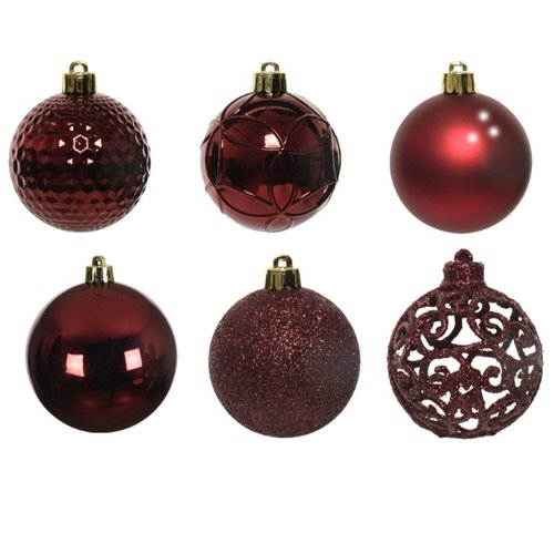 Decoris Kunststof Kerstballen Tube 37 stuks - Ossenbloed - afbeelding 2