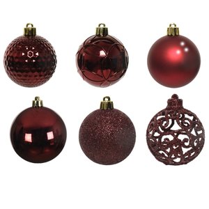 Decoris kunststof kerstballen tube oxblood 37 stuks - D 6 cm - afbeelding 2