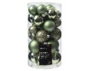 Decoris kunststof kerstballen tube rosemary green - 37 stuks