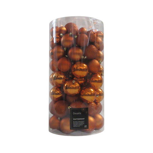 Decoris kunststof kerstballen warm cider 100 stuks - D 4/6/8 cm