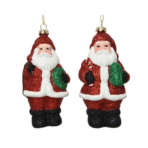 Decoris Kunststof kerstman glitter 2ass - Rood/Wit