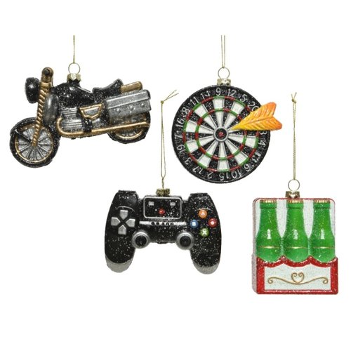 Decoris Kunststof Ornament Darten, Motorbike, Bier of Gamen