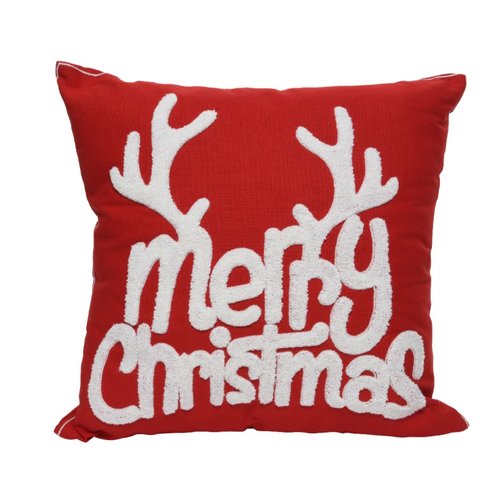 Decoris Kussen polyester katoen w embroidery merry christmas text - rood