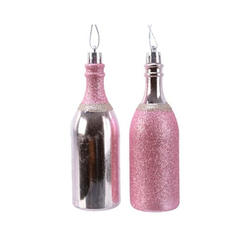 Decoris Ornament Champagnefles 13 cm - Roze