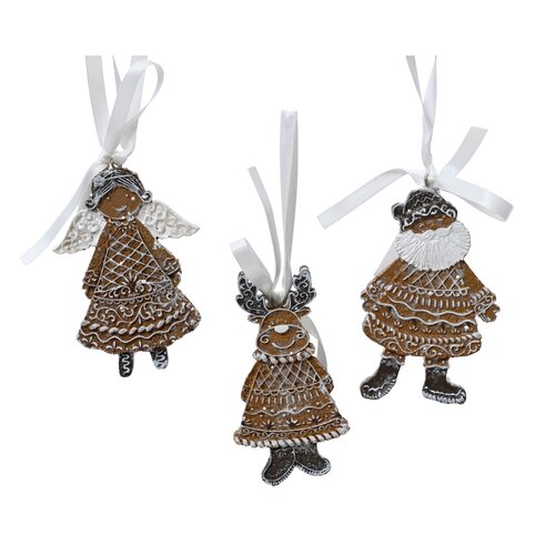 Decoris peperkoek figuur hanger kunststof bruin - L 6,5 x B 1,5 x H 9,5 cm