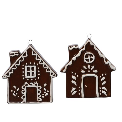 Decoris peperkoek huisje hanger dolomiet chocolade bruin - L 8 x B 1 x H 7 cm