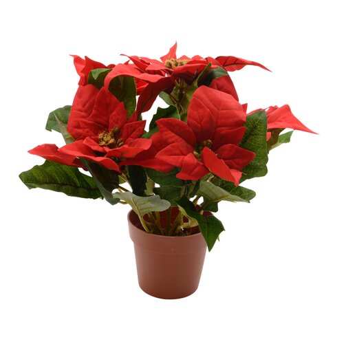 Decoris Poinsettia polyester  kerstrood - L 0,2 x H 27 cm