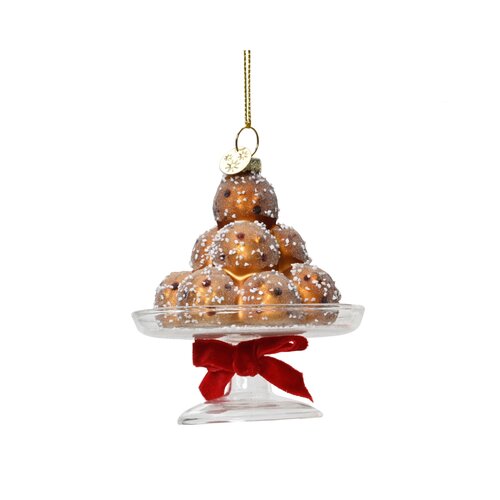 Decoris schaal met oliebollen hanger glas multi - L 8 x B 8 x H 10 cm