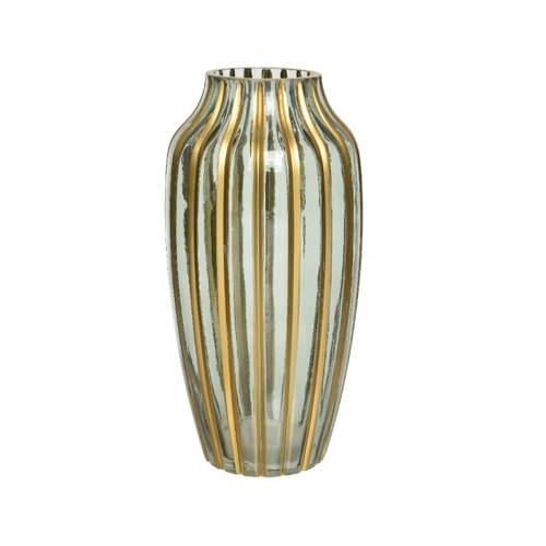 Decoris Vaas glas shiny w spray colour gold stripes - Goud