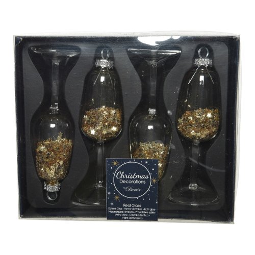 Decoris Wijnglas glas glitter inside - Goud