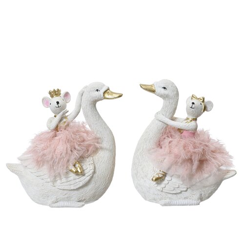 Decoris zwaan met muis roze/goud - L 17,2 x B 11,3 x H 18 cm