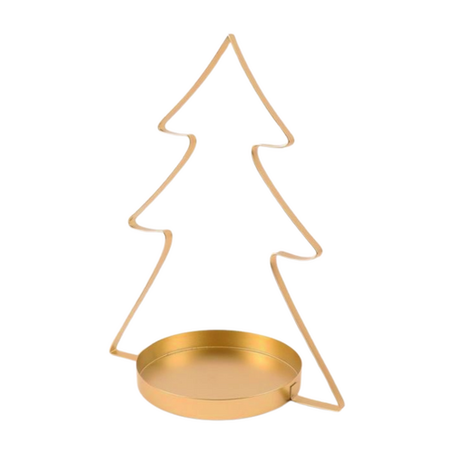 Gouden dienblad kerstboom - D 32 x H 41,5 cm - afbeelding 2