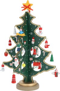 Houten kerstboompje met hangers, 2 soorten - H 26 cm - afbeelding 1