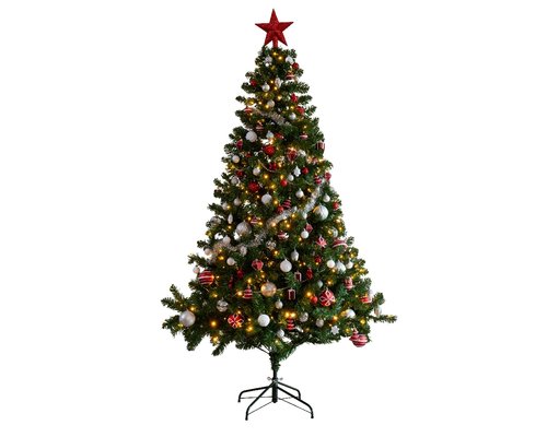 Everlands Imperial Pine LED kunstkerstboom met decoraties groen/Wit - H 180 x D 117 cm