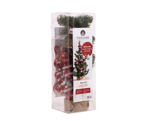 Everlands Imperial Pine Mini Kerstboom met decoratie Rood - H 75 x D 41 cm