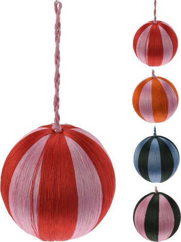 Kerstbal gestreept met touw, 4 kleuren - D 10 cm - afbeelding 1