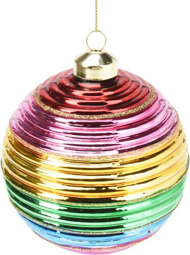 Kerstbal glas multicolor streep, 2 designs - D 10 cm - afbeelding 2