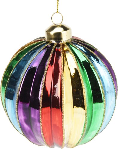 Kerstbal glas multicolor streep, 2 designs - D 10 cm - afbeelding 3