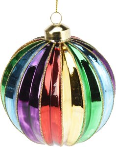 Kerstbal glas multicolor streep, 2 designs - D 10 cm - afbeelding 3