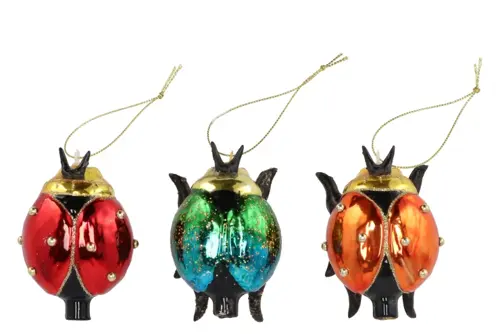 Kerstboomornament glas luxe insect, set van 3 - L 9 x B 8 x H 3 cm