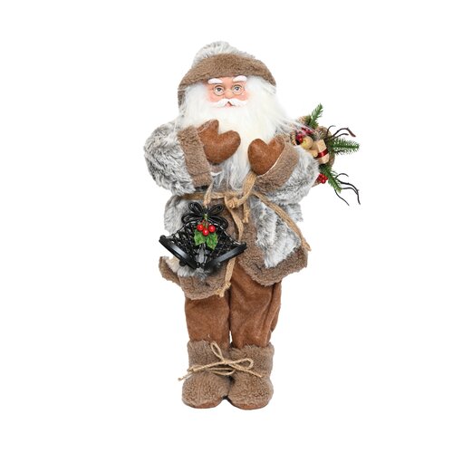 Kerstman met kerstklok H 46 cm wit/bruin