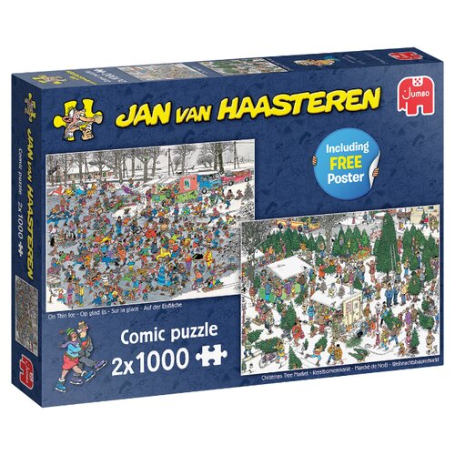 Kerstpuzzel Jan van Haasteren Tree Market & On Thin Ice 2x1000