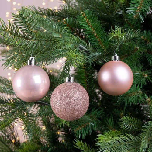 Decoris kerstbal kunststof Blush pink D 6 cm 10 stuks - afbeelding 3