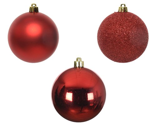 Decoris kerstbal kunststof Christmas red D 6 cm 10 stuks - afbeelding 2