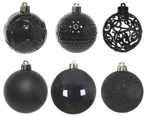 Decoris kunststof kerstballen zwart - D 6 cm - afbeelding 2