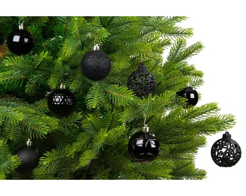 Decoris kunststof kerstballen zwart - D 6 cm - afbeelding 3