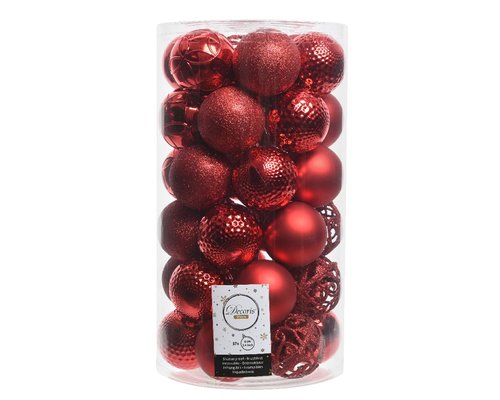 Decoris kunststof kerstballen kerstrood - D 6 cm - afbeelding 1