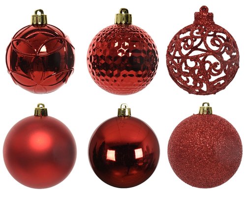 Decoris kunststof kerstballen kerstrood - D 6 cm - afbeelding 2