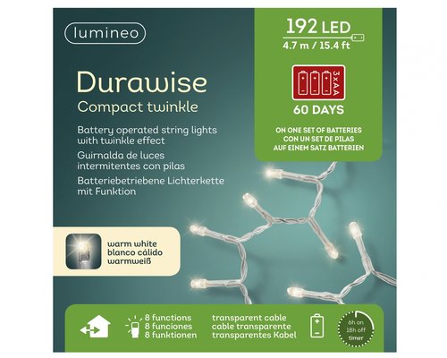 LED durawise compact warm wit/192L/470cm/-2.45cm/3xAA/transparante kabel - afbeelding 1