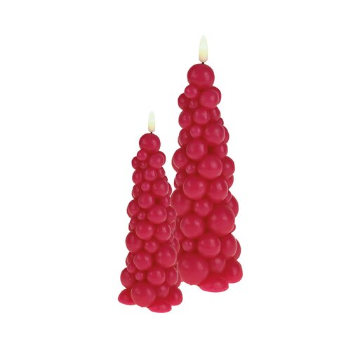 LED kaars bubble kerstboom D 8 x H 23 cm, magenta, timer, 1xCR2032 - afbeelding 2