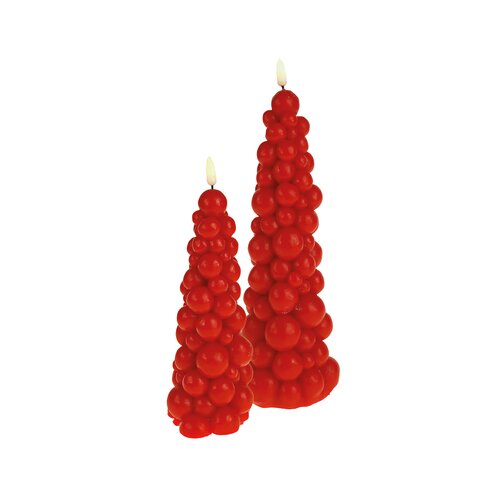 LED kaars bubble kerstboom D 8 x H 23 cm, rood, timer, 1xCR2032 - afbeelding 2