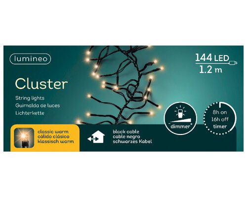 Lumineo LED cluster klassiek warm/zwart 144 L - 130 cm - afbeelding 3