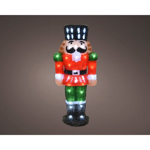 Lumineo LED kerstfiguur acryl notenkraker rood/koel wit - L 20 x B 28 x H 60 cm